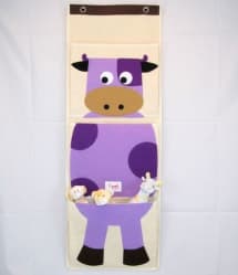 3 Sprouts Purple Cow Animal Cotton Canvas 3 Pockets Wall Hanging Organizer Storage Bag