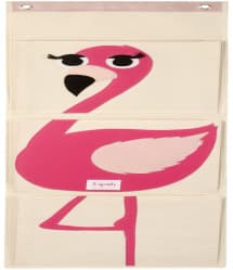 3 Sprouts Pink Flamingo Animal Cotton Canvas 3 Pockets Wall Hanging Organizer Storage Bag