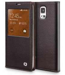 Executive Premium Handcrafted Leather S-View Case for Galaxy S5 Brown Lizard Scales