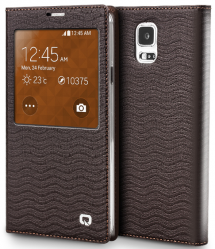 Executive Premium Handcrafted Leather S-View Case for Galaxy S5 Brown Ripples