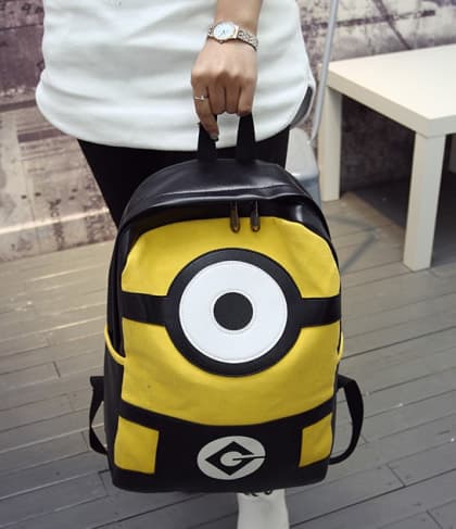 Minion Black Leather Feel Backpack 16 Inch