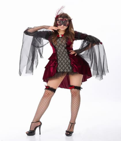 Halloween Masquerade Ball Fancy Vampire Queen Red Dress Costume