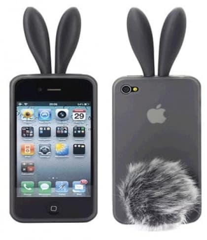 Rabito Bunny Ears Rabbit Furry Tail Grey Silicone 3D iPhone 4 Case