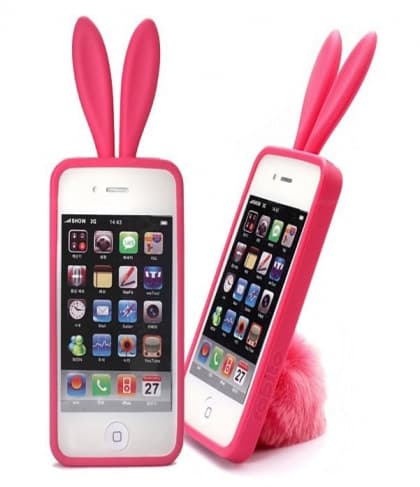 Rabito Bunny Ears Rabbit Furry Tail Hot Pink Silicone 3D iPhone 4 Case