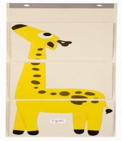3 Sprouts Yellow Giraffe Cotton Canvas 3 Pockets Wall Hanging Organizer Storage Bag Kid