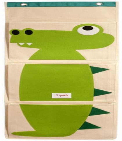 3 Sprouts Green Crocodile Animal Cotton Canvas 3 Pockets Wall Hanging Organizer Storage Bag