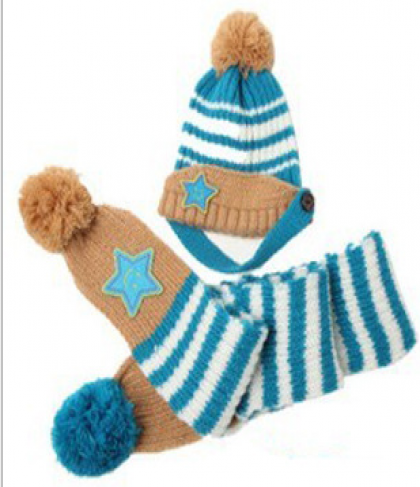 Soft Stripes Knitted Hat & Scarf Set Kids Baby