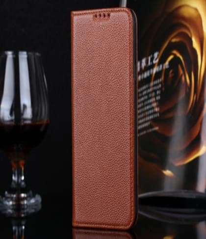 Real Premium Leather Wallet Folio Galaxy S5 Case and Stand Brown